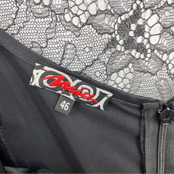 Mia Black lace slip dress bell sleeve belted Sz S 100% silk sz 46 US 12 - Picture 4 of 9